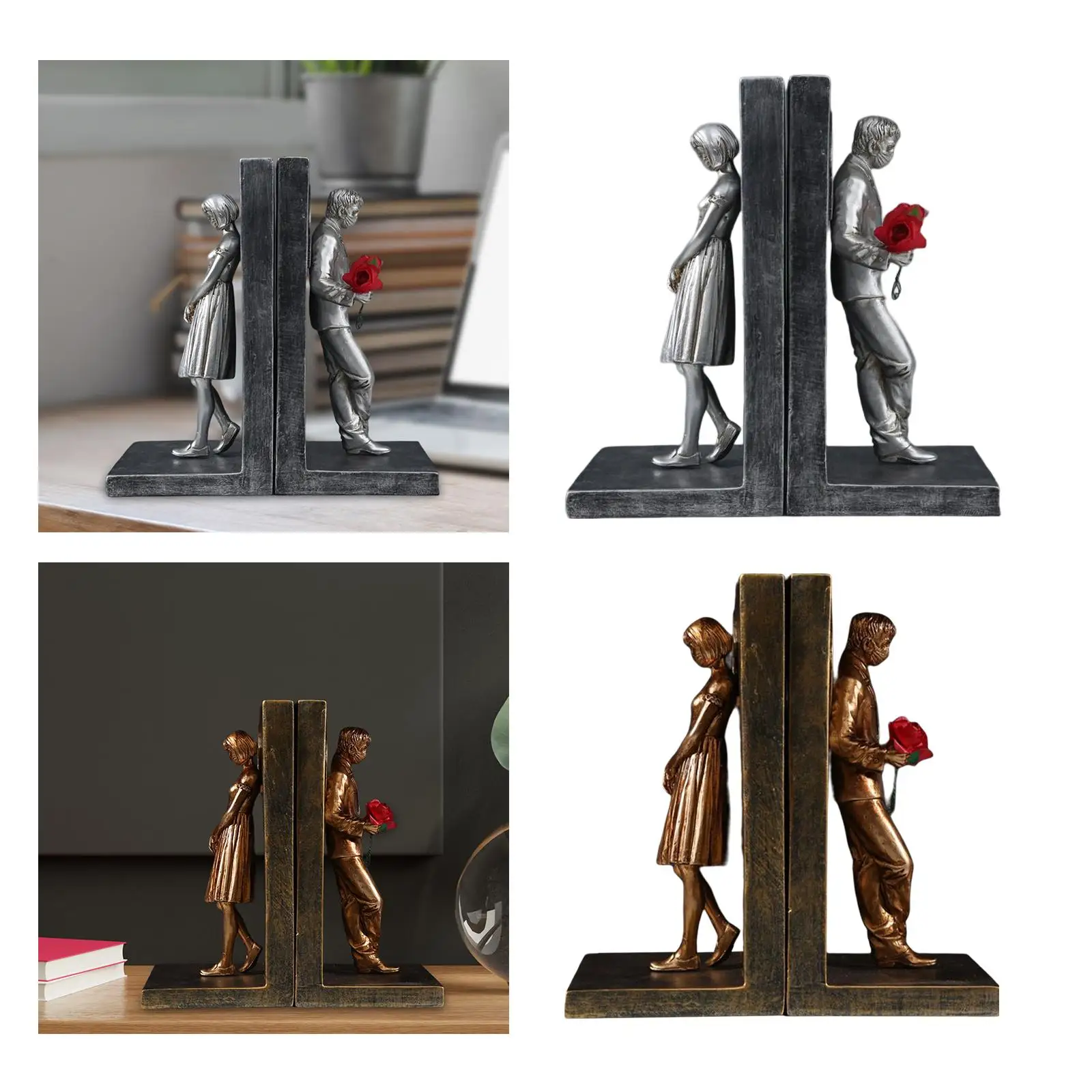 Decorative Bookends for Heavy Books Couple Figurine for Desktop Ornament
