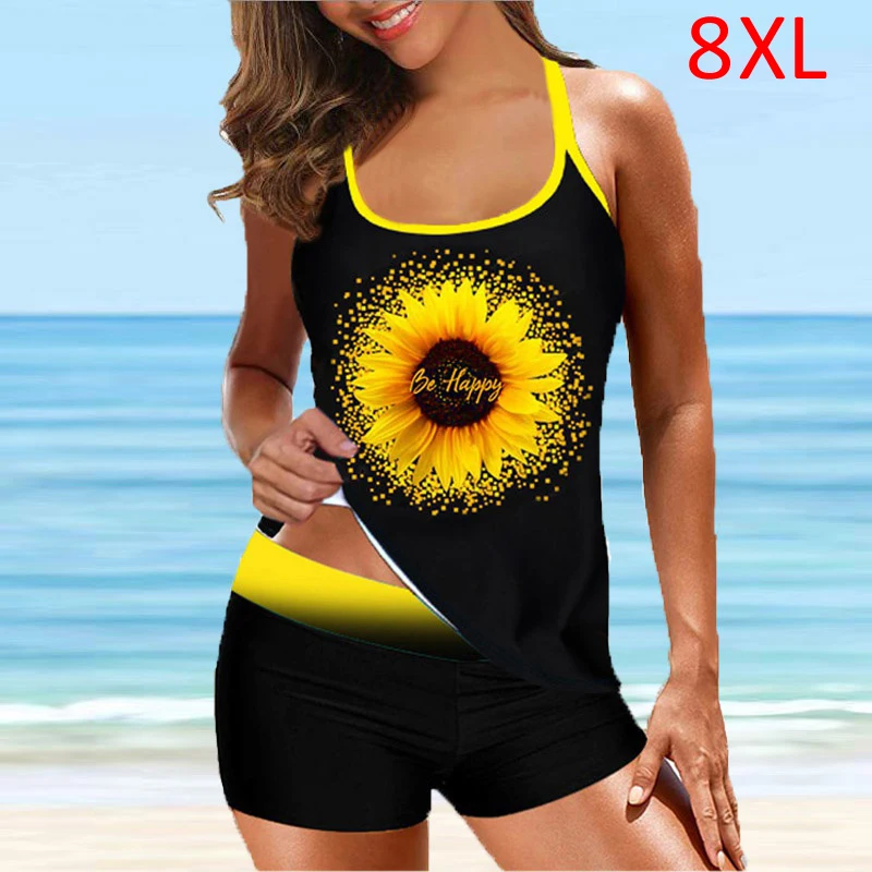 

2023 New Large Size 8XL Swimwear Plus Size For Women Two Piece Floral Print Bodysuit Dress Swimsuit Tankini