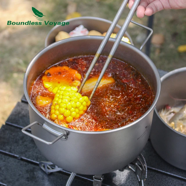 Versatile and durable outdoor cooking set made of high-quality titanium, perfect for camping, hiking, and other outdoor activities.