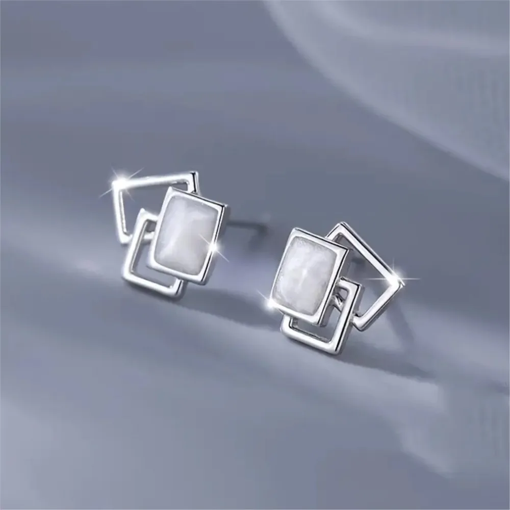 Silver Color Geometric Square Stud Earrings for Women Stylish Hypoallergenic Earring Daily Wear Jewelry Occasions