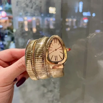 New Fashion Women’s Watch Snake Head Luxury Women’s Quartz Watch Stainless steel Gold dial Waterproof Girls Snake Diamond Women’