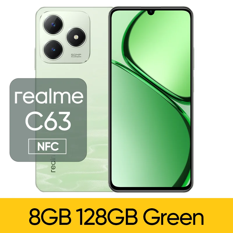 thumbnail image 1 of Versión rusa realme C63 6,74'' 90Hz Eye Comfort Display Android 14 Smartphone Cámara AI de 50MP Batería de 5000mAh Carga rápida de 45W, 1 of 5