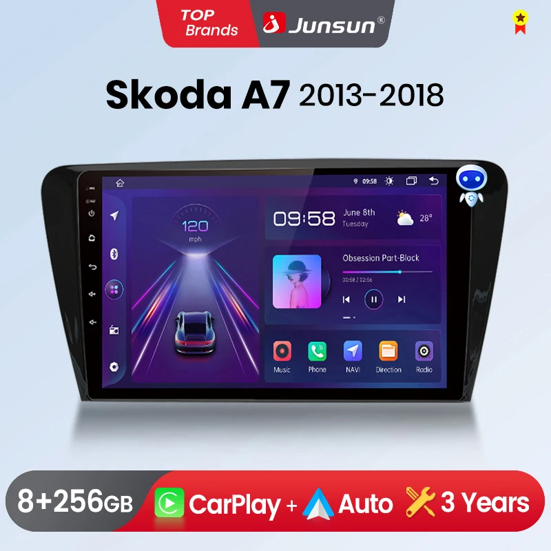 Radio de coche Junsun con CarPlay inalámbrico y Android Auto para SKODA Octavia 3 A7 2013-2018, estéreo multimedia 2 DIN con ventilador de refrigeración integrado, navegación GPS, SWC, Bluetooth, FM, RDS, DSP, pantalla IPS, sistemas inteligentes para coche, 4G, WiFi