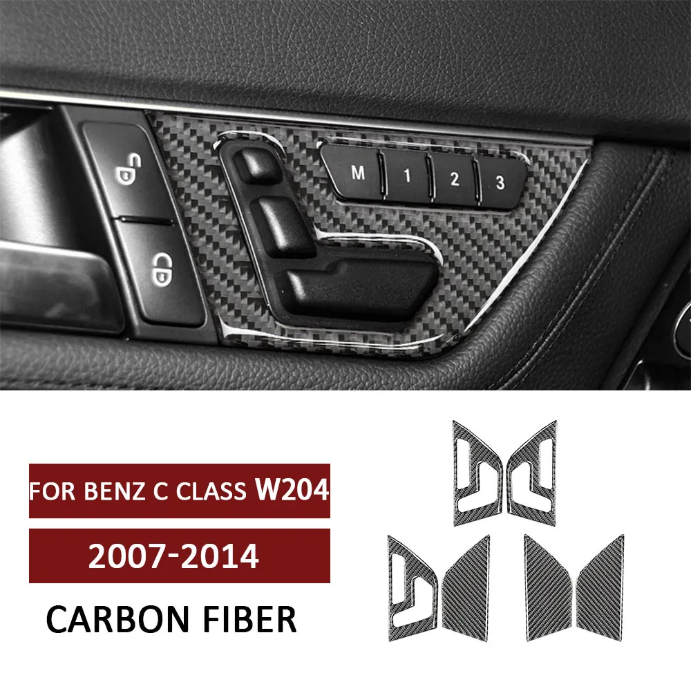

2pcs for Mercedes Benz C Class W204 2007-2014 Car Seat Adjust Button Switch Panel Trim Sticker Carbon Fiber Auto Accessories