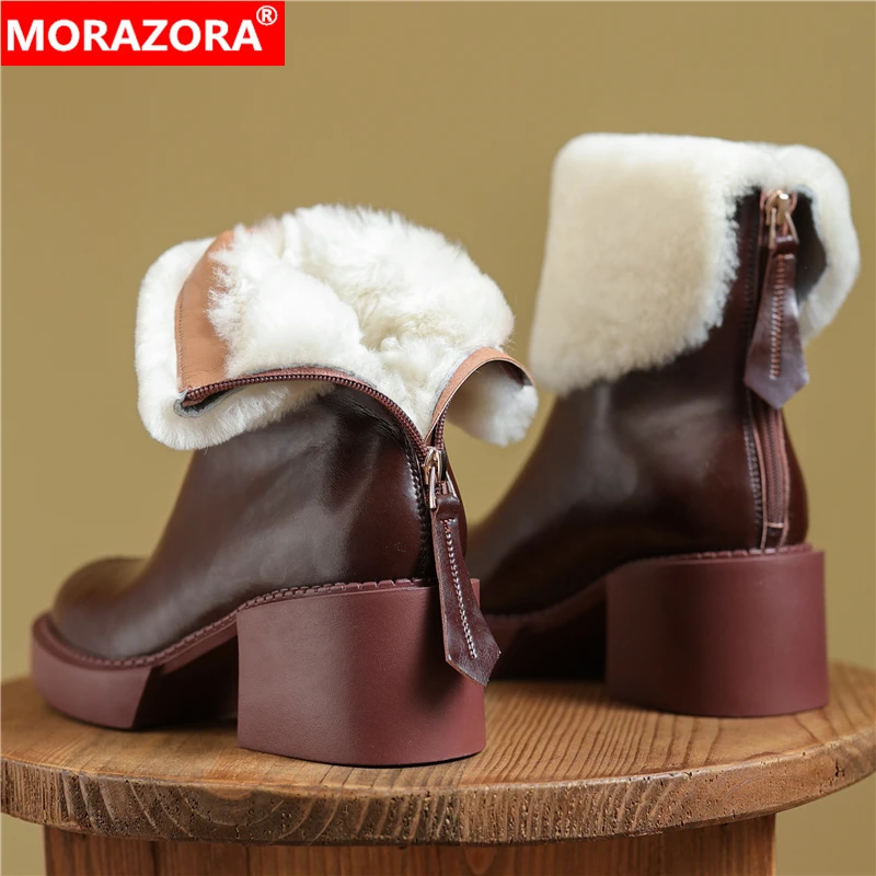 

Женские ботильоны из натуральной кожи MORAZORA, черные ботильоны из натуральной кожи на высоком квадратном каблуке, на молнии сзади, новинка зимнего сезона 2024