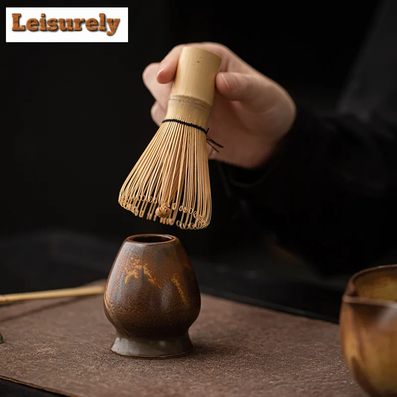 Ancient Kiln Change Ceramic Japanese Matcha Bowl Whisk Holder Set Temperature Resistant Matcha Tea Bowl Set With Spout For Trip