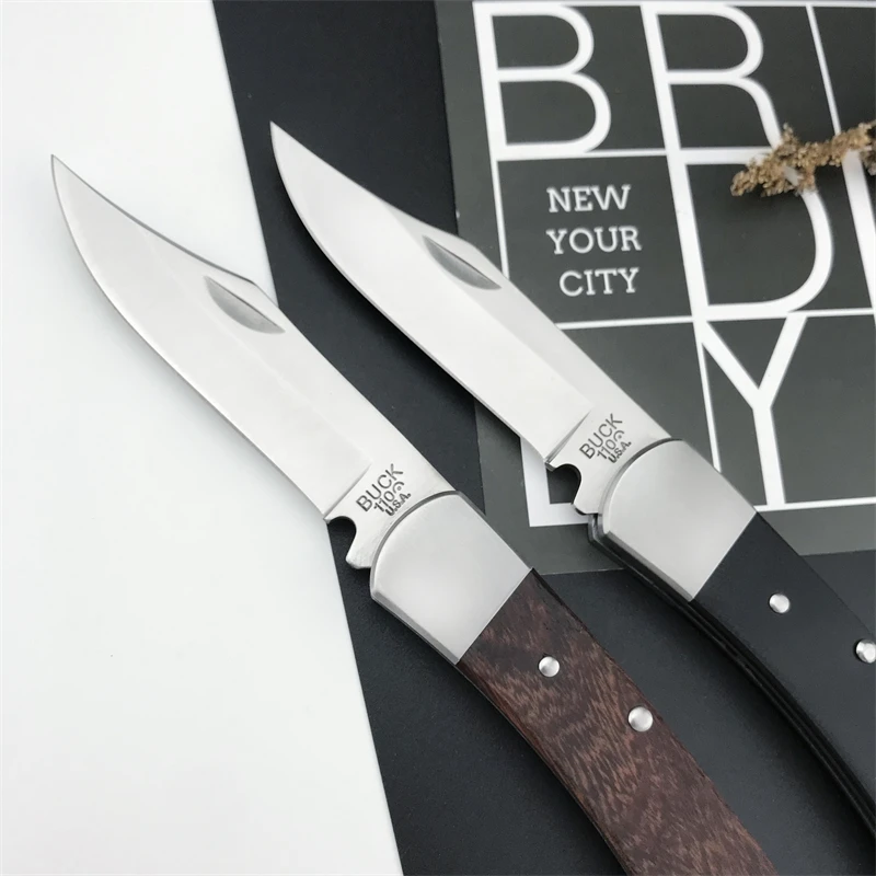 BK110 Black G10 Handle and Brown Sandwood Handle Outdoor Hunting Survival EDC Folding Knife Tool Leather Sheath 5
