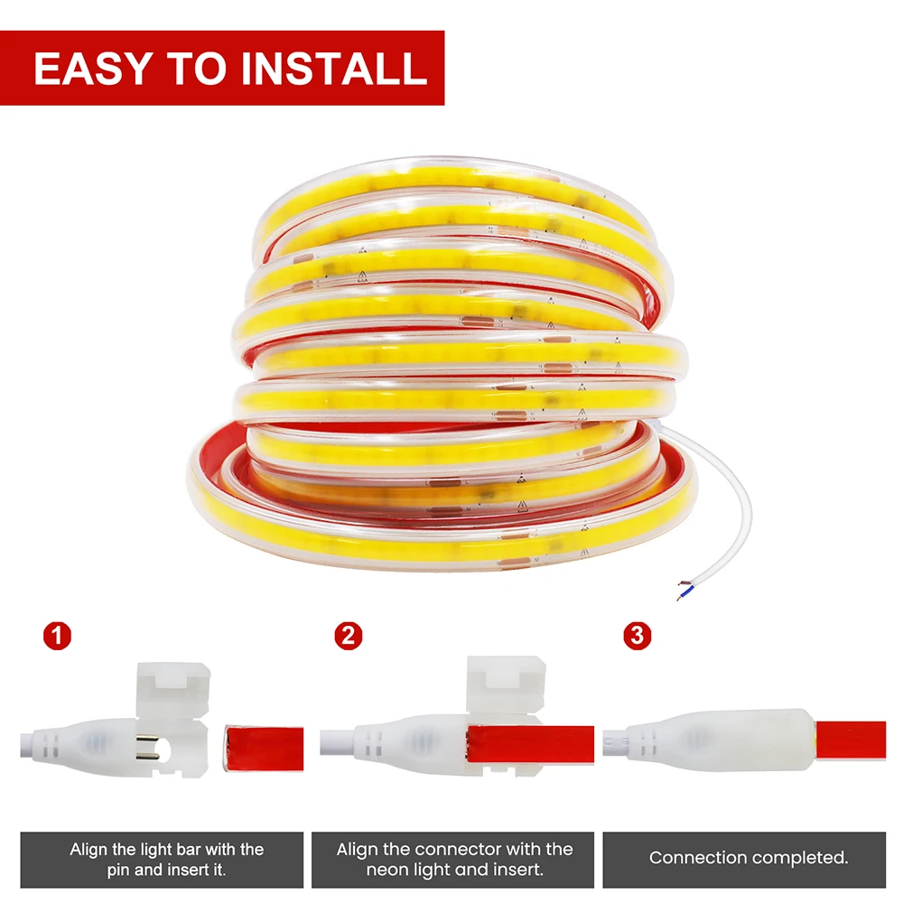 220V COB LED Strip Light 240LEDs/M IP67 Waterproof Driver Build In 10cm Can Be Cut Flexible Adhesive Tape RA90 Linear Lighting 3
