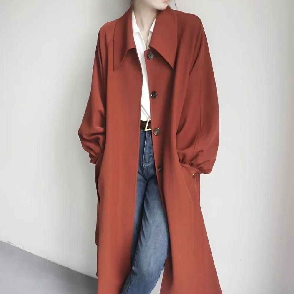 

2023 Autumn Single-Breasted Long Women Trench Coat Belted with Flaps Spring Autumn Lady Windbreaker Duster Coat Female Clothes