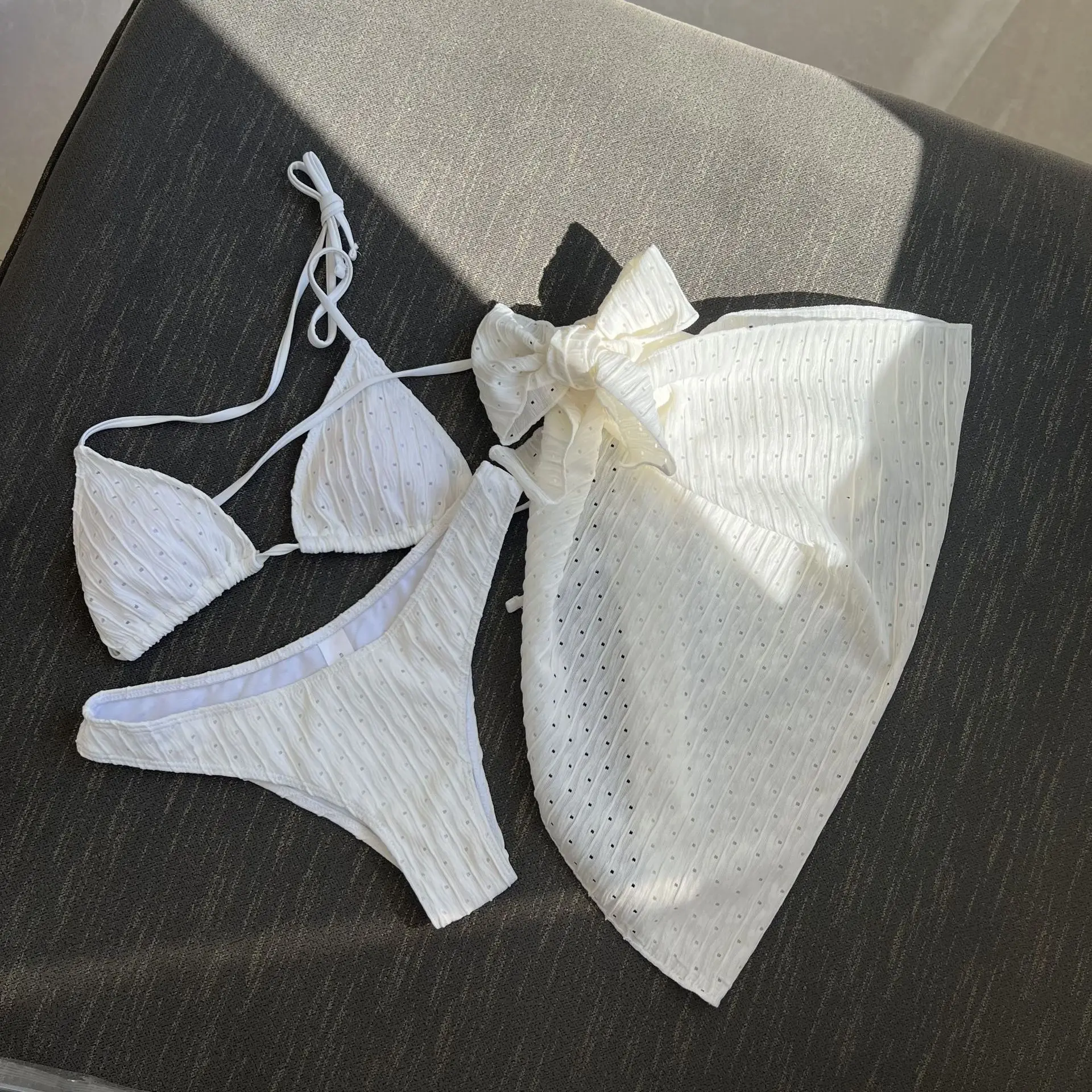 

Bikini Fashion Sexy Swimwear Three Piece Open Back Drawstring Strap Bikini Three Piece Set Swimwear