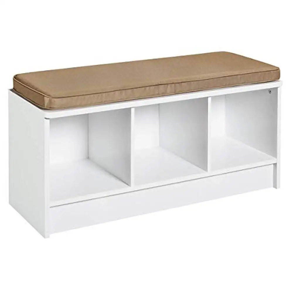 

3-Cube Storage Bench with Tan Cushion Organize Shoes Toys and More Easy Assembly 200lb Capacity