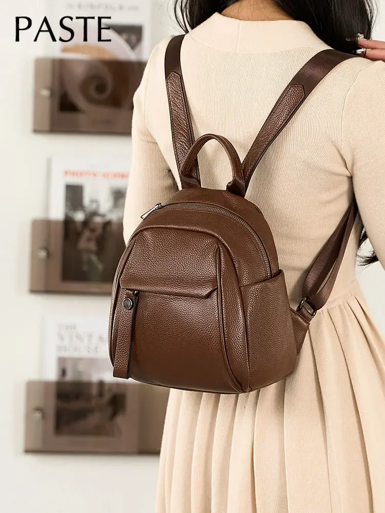 New Fashion Soft Natural Cow Leather Women Backpack Coffee 2 Sizes High Quality School Travel Shoulder Bags Satchel Rucksack 6