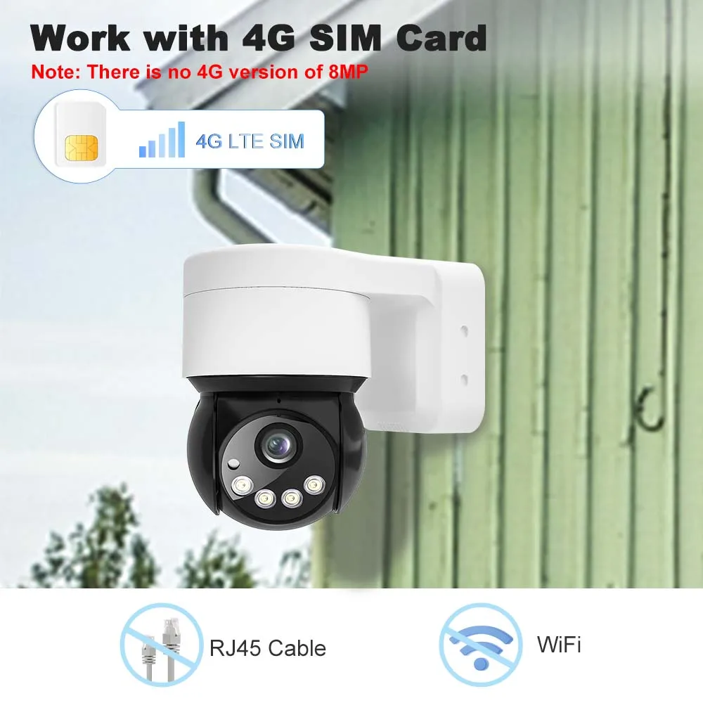 8mp 4K WiFi IP ī޶ PTZ 5MP 4G Sim ī  ī޶ ߿ AI    CamhiPRO P2P 5x  , ťƼ ȣ   Կ Ȯ Ȯ 