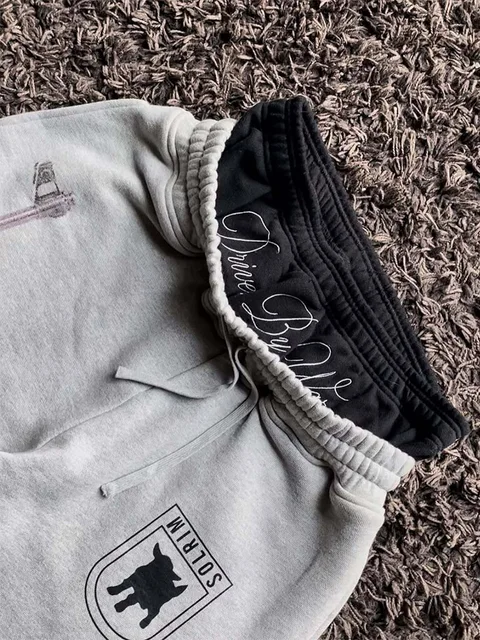 2025 European and American Embroidered Street Couple Double Head Double Waist Pants Personalized Printed Pattern Pants