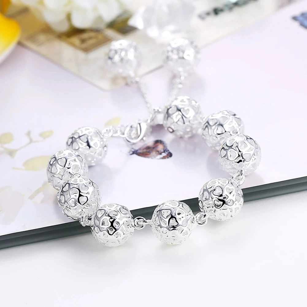Offerta Speciale Pretty Hollow Heart Ball Bracciale In Argento Sterling 925 Per Donna Marchi Di Moda Regali Di Gioielli Per Feste Di Matrimonio
