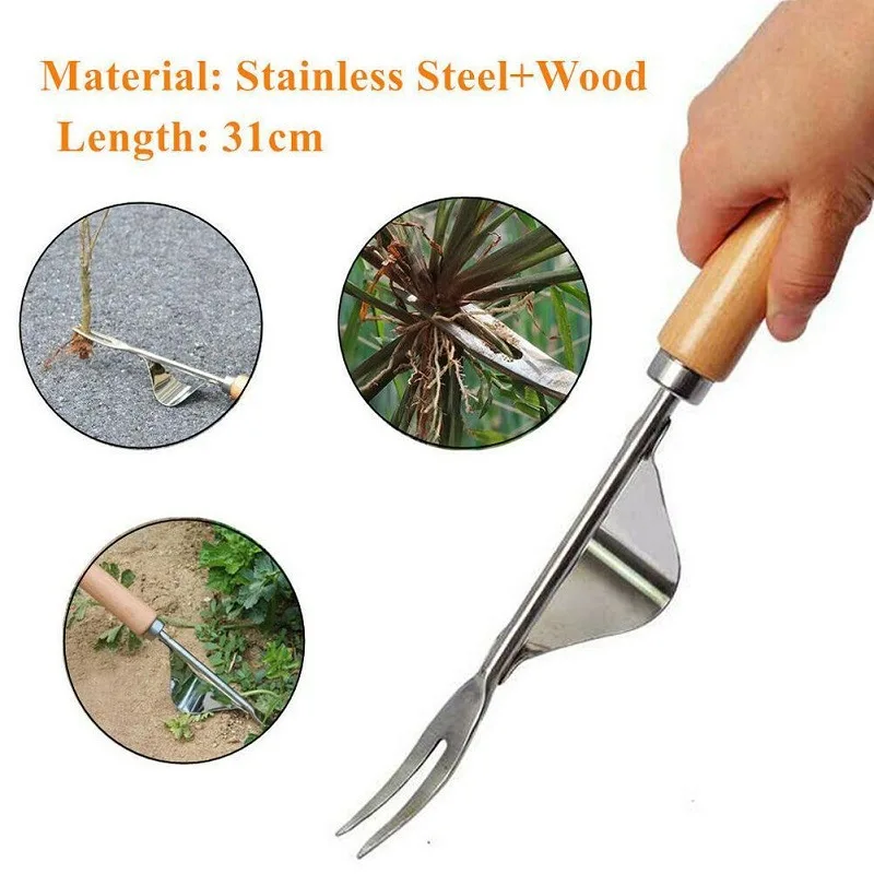 Wood Handle Stainless Steel Garden Weeder Hand Weeding Removal Cutter Puller Tools Multifunction Weeder Transplant