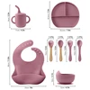 8/Pcs/Set Baby Food Feeding Tableware Sucker Bowl+Spoon+Fork Eating Dinnerware For Children Dishes Baby Bib Cup Baby Stuff 4