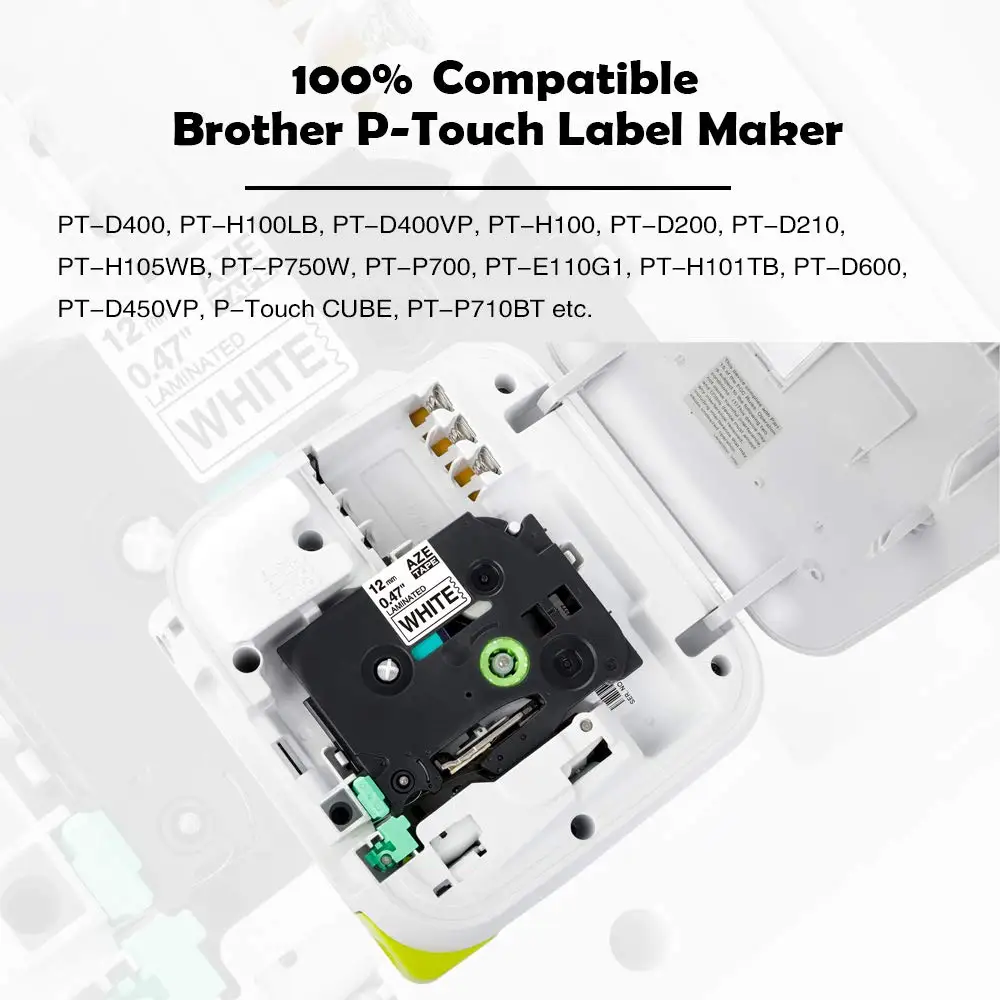 Cinta de etiquetas Compatible con impresora Brother, tze231, 12mm, 9mm, 6mm, 18mm, 24mm, Ptouch Label Maker, PTH110, PTH200, H105, P710BT rotuladora etiquetadora