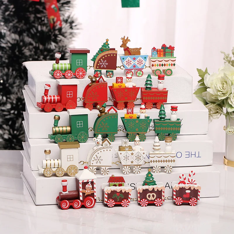 

Christmas Wooden Train Ornaments With Santa Merry Christmas Decorations For Home Xmas Kids Gift Toy Noel Navidad New Year