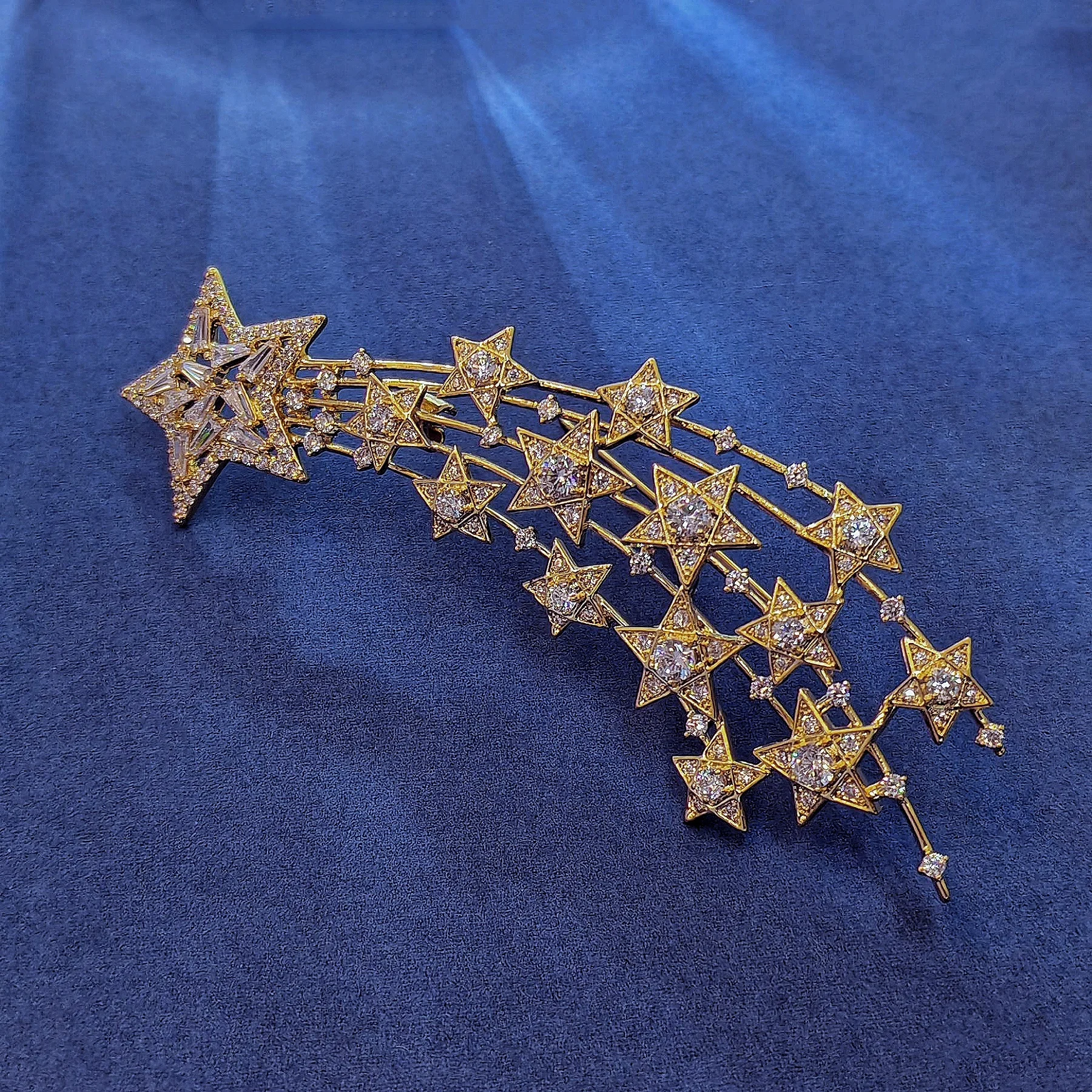 

90’s Inspiration Gold Tone Cubic Zircon Shooting Star Brooch Pin Starburst Jewelry