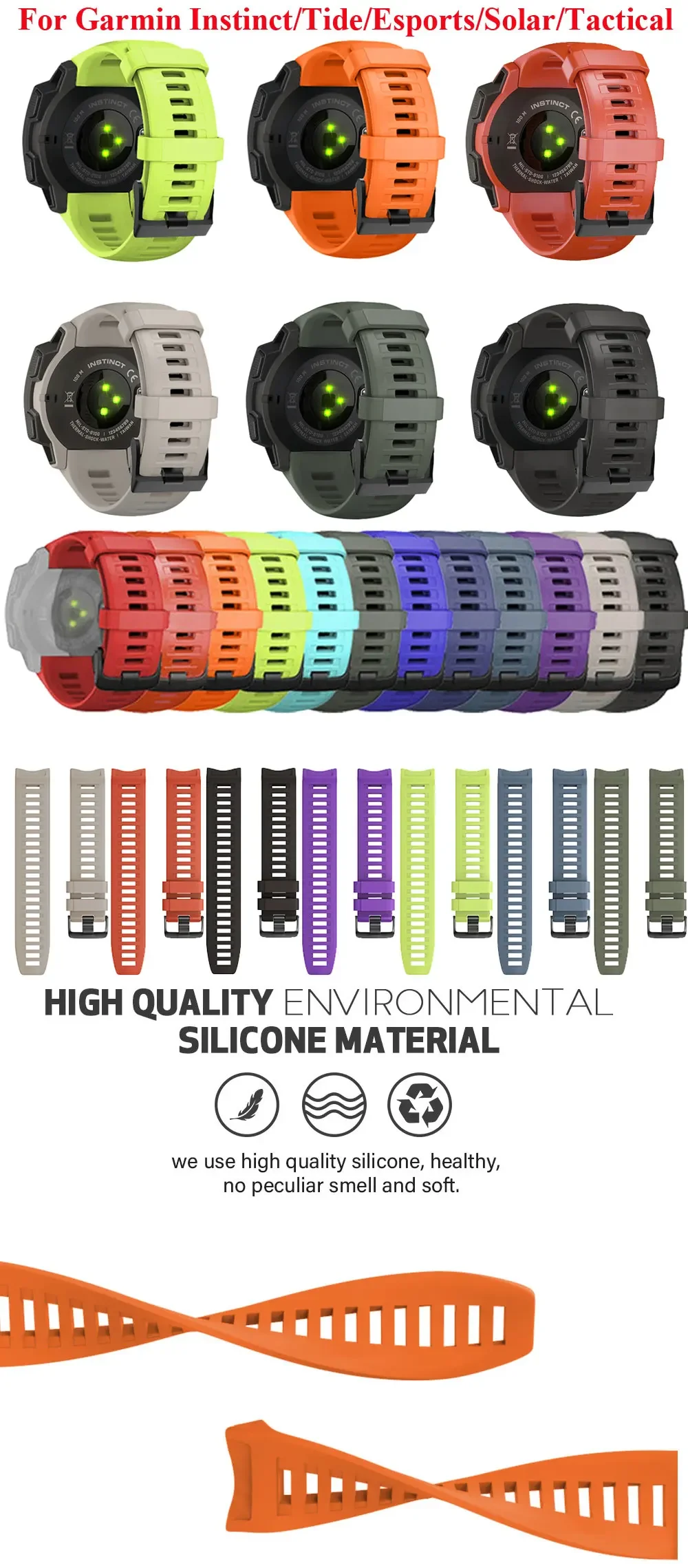 Smart Watch Armband für Garmin Instinct 2 Armband 22 mm Silikon Ersatzarmband für Instinct 1/Solar/Esports Band Armband – Detail 3