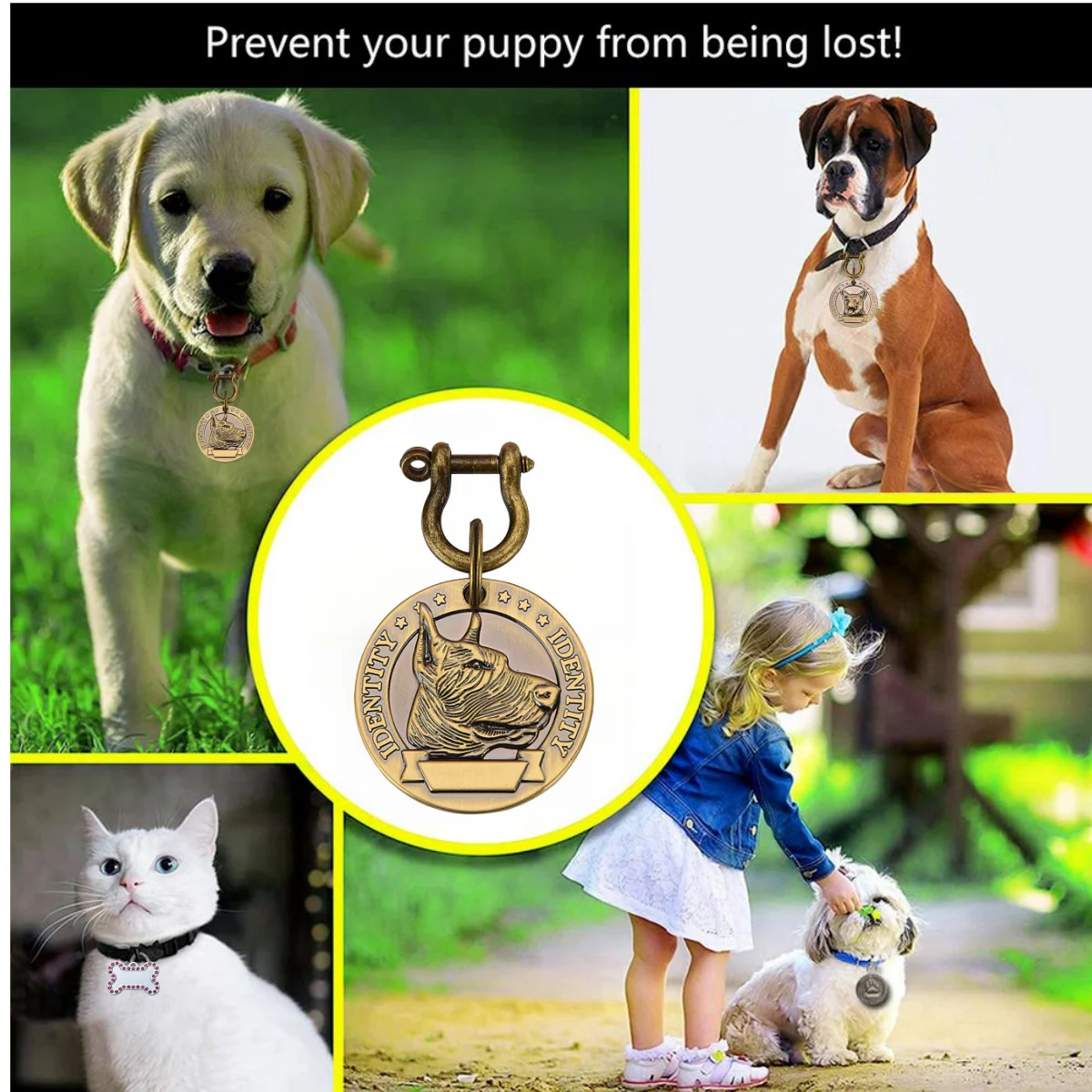 Pet id tags Customizable Engraved Pets ID for Dog Cat Bronze Nameplate Tags Personalized Number Dogs Collar ID Pendant