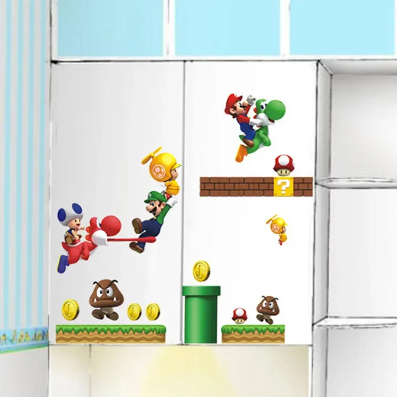 Super Mario Wall Stickers Mario Anime Figures Stickers Cartoon Decorations Bedroom Living Room Kindergarten Stickers Party Gift