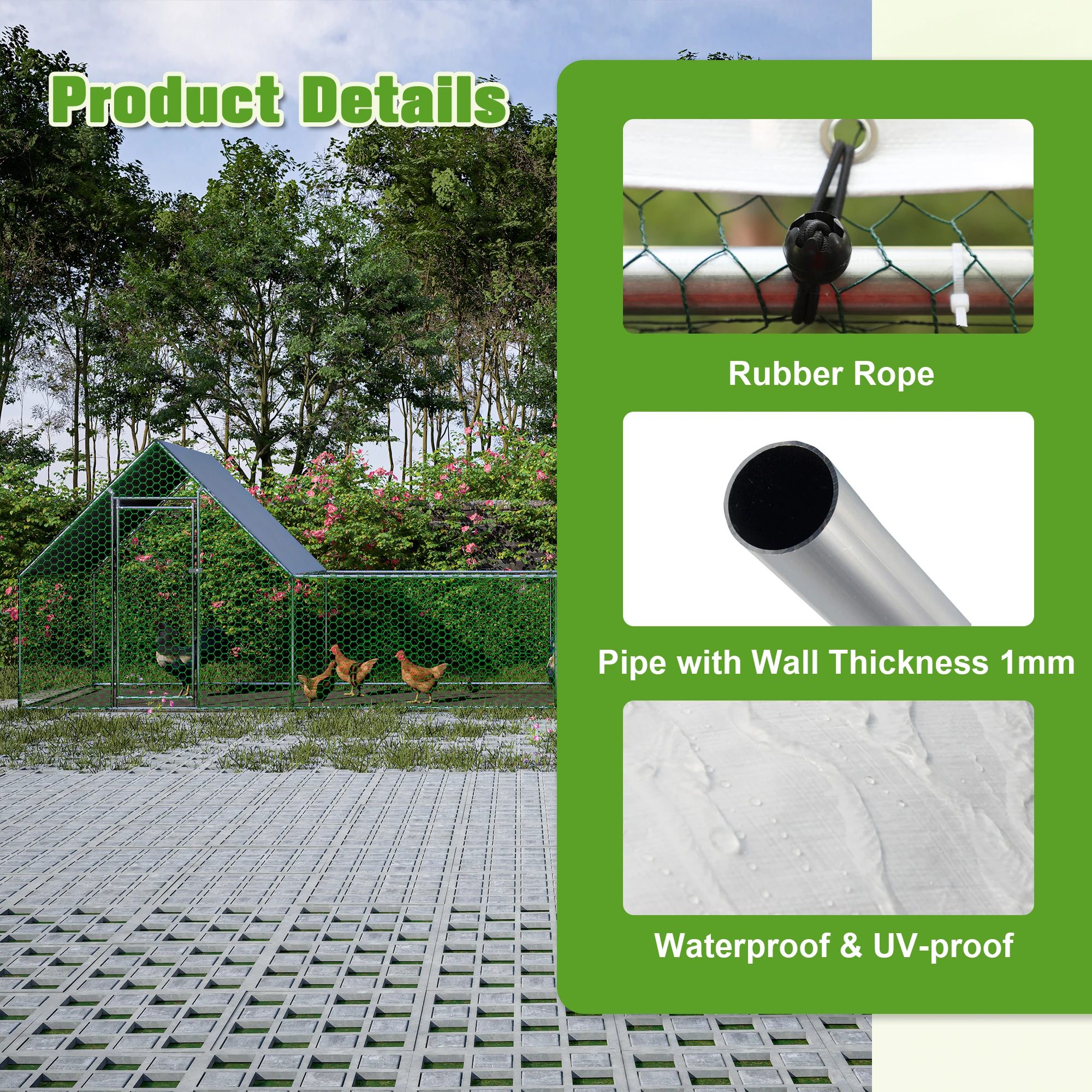 Large Metal Chicken Coop Walk-in Chicken Run Galvanized Wire Poultry Hen Pen Cage chicken coop door