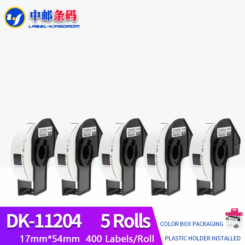

5 Rolls Compatible DK-11204 Label 17mm*54mm 400Pcs for Brother QL-700/800/1060/1100 Thermal Printer All Include Plastic Holder