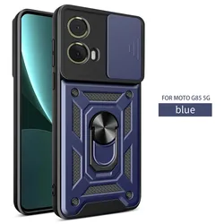 Armored Protective Shell with Magnetic Ring and Camera Protection for Motorola Moto G55 (Blue)