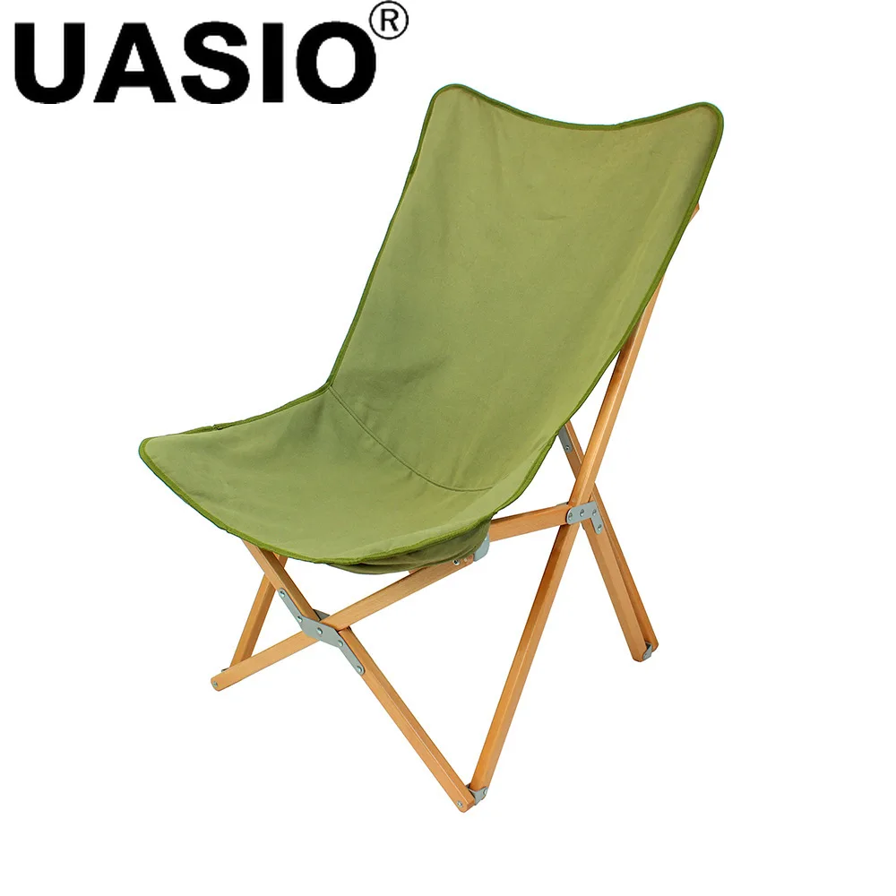 Outdoor Camping Foldable Chair Canvas Chair Balcony Beech Wooden Recliner Photography Camping