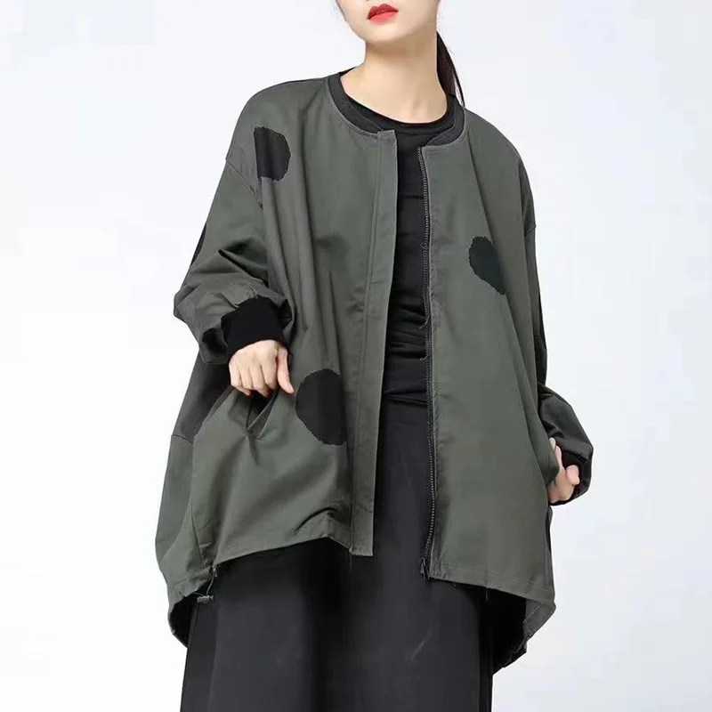 

2022 Spring Autumn fashion coat polka dot bat sleeves Loose Outwear Short In Frong Long Streetwear cool Jacket Coat blouse tops