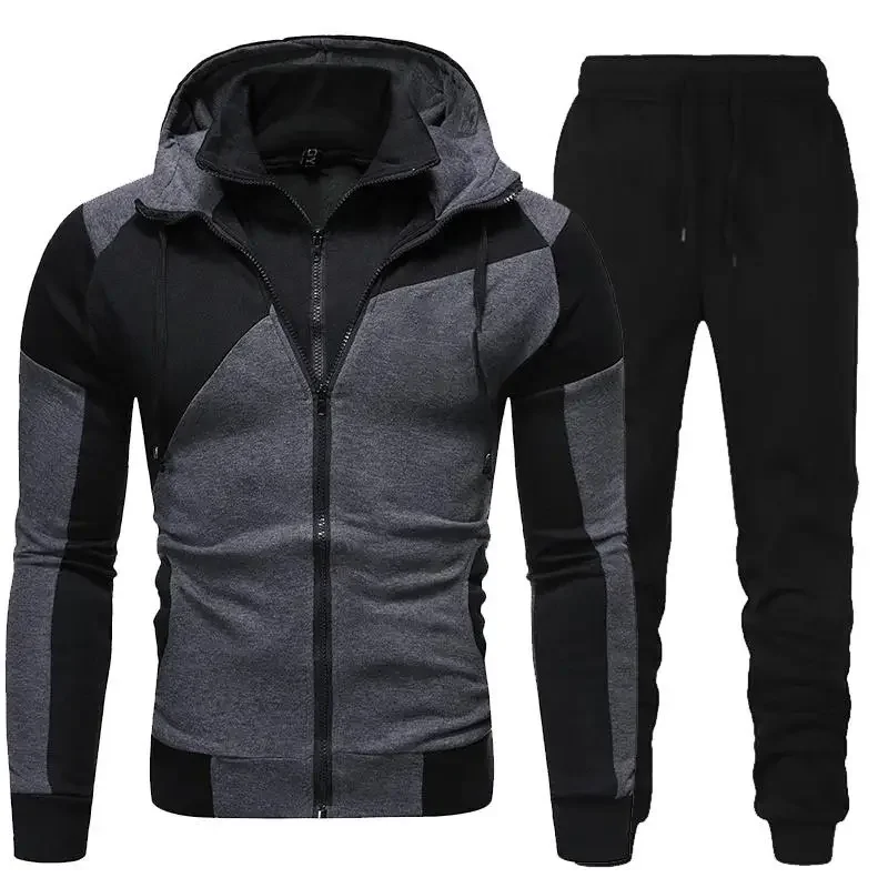 

Men Tracksuits Set Spring Autumn Long Sleeve Hoodie Zipper Jogging Trouser Patchwork Fitness Run Suit Casual Clothing Sportswear