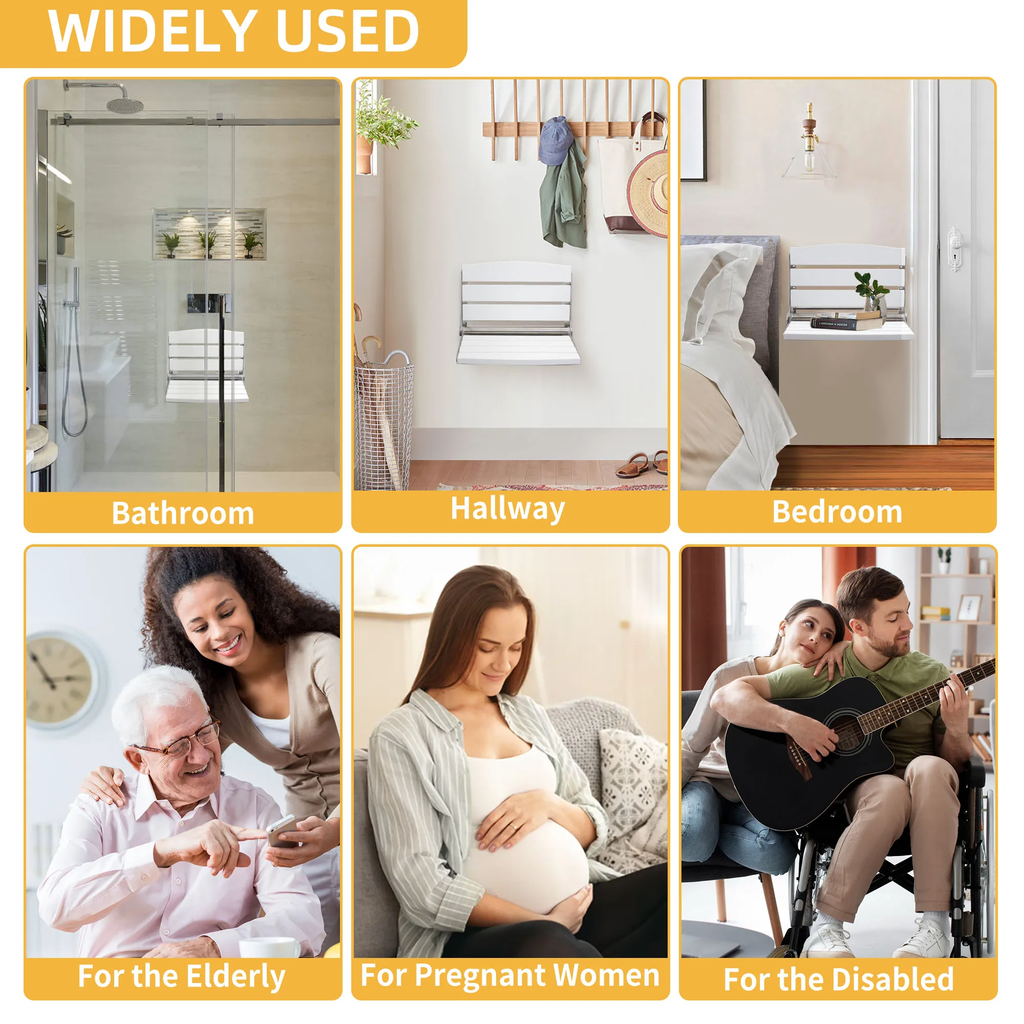 Folding Wooden Shower Seat Foldable Wall Mounted Shower Bench Home Chair