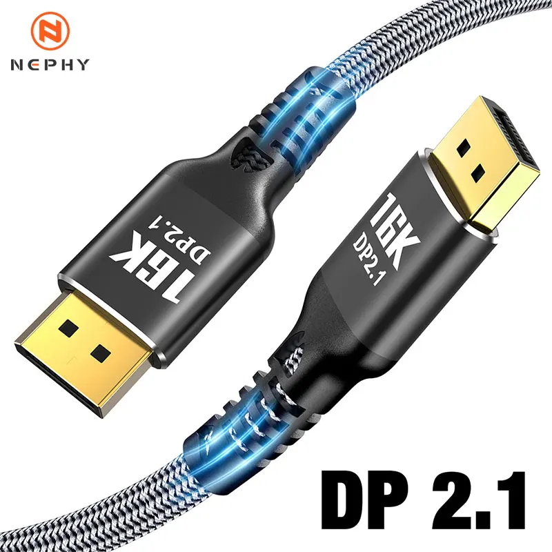노트북 TV Xbox 프로젝터 게이밍 모니터용 2.1 케이블, 디스플레이 포트 비디오 80gbps 케이블, DP-DP 16K @ 30Hz, 8K @ 60Hz, 120Hz