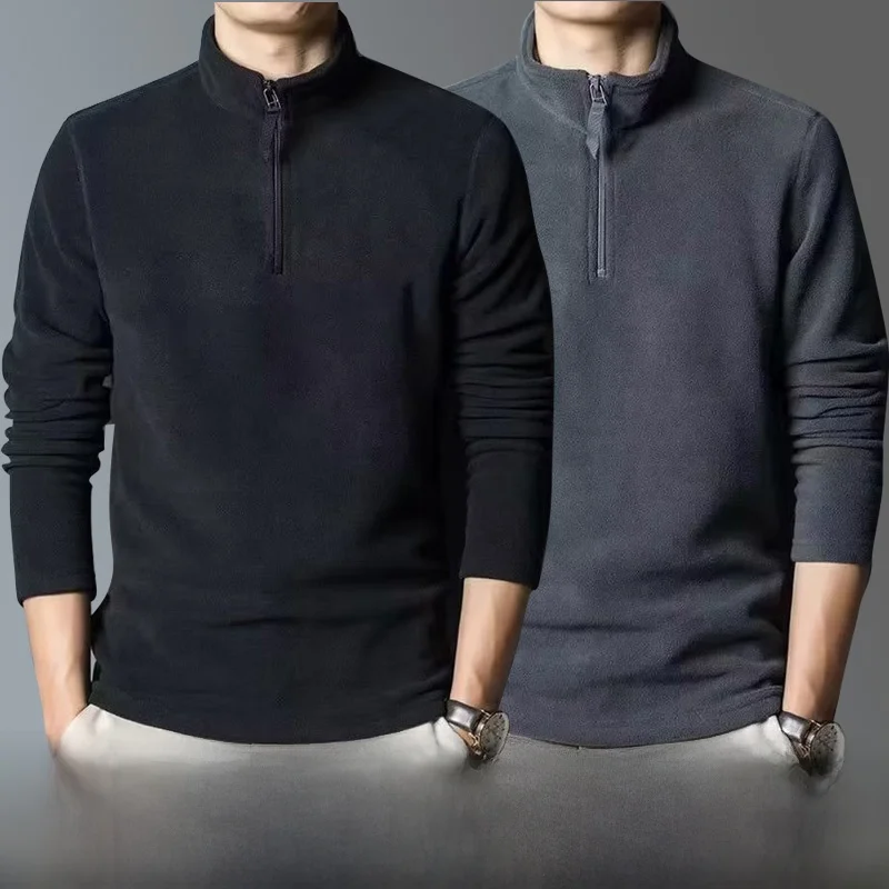 Men's Fce Lined Hoodie Sweatirt Stand Collar Double Sided Wear Resistant f Zipper Autumn Winter Workwear Casual Youth