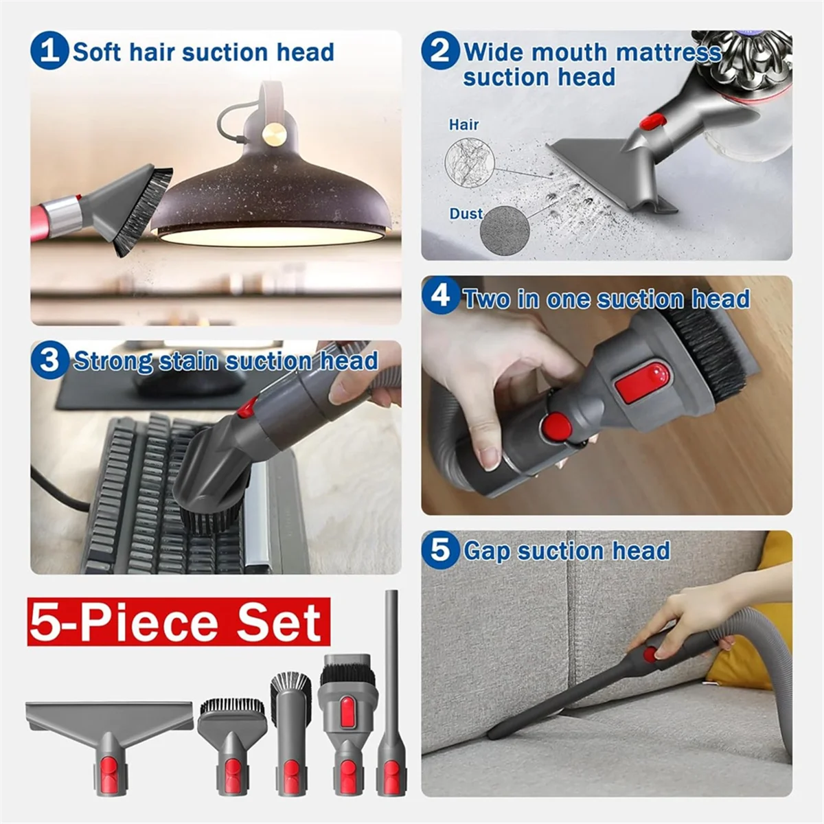 For V15 V11 V10 V7 V8 Vacuum Cleaner, Flexible Extension Hose Mattress Tool Stiff Brush Soft Bristle Attachment 6
