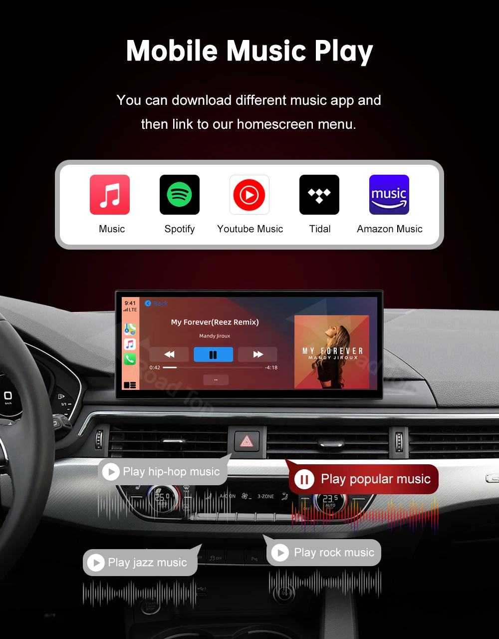 RoadTop 12,3 Zoll Wireless CarPlay Multimedia-Display Android Auto Linux Bildschirm für Audi A4 A5 2016-2019 MIB2 Airplay Autolink – Detail 11