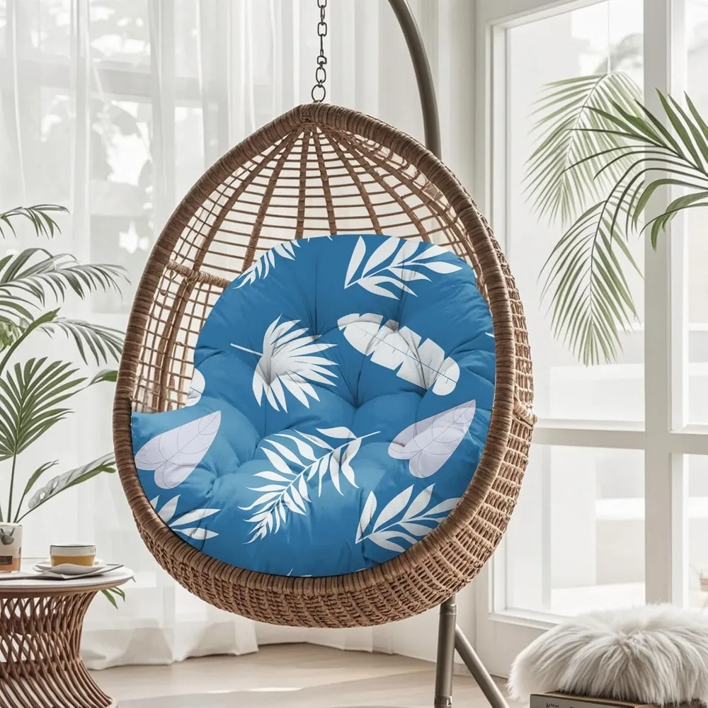 Waterproof Egg Chair Cushion Replacement Outdoor Hanging Egg Chair Cushion 47x35x7 Blue Leaf, Patio Swings 6