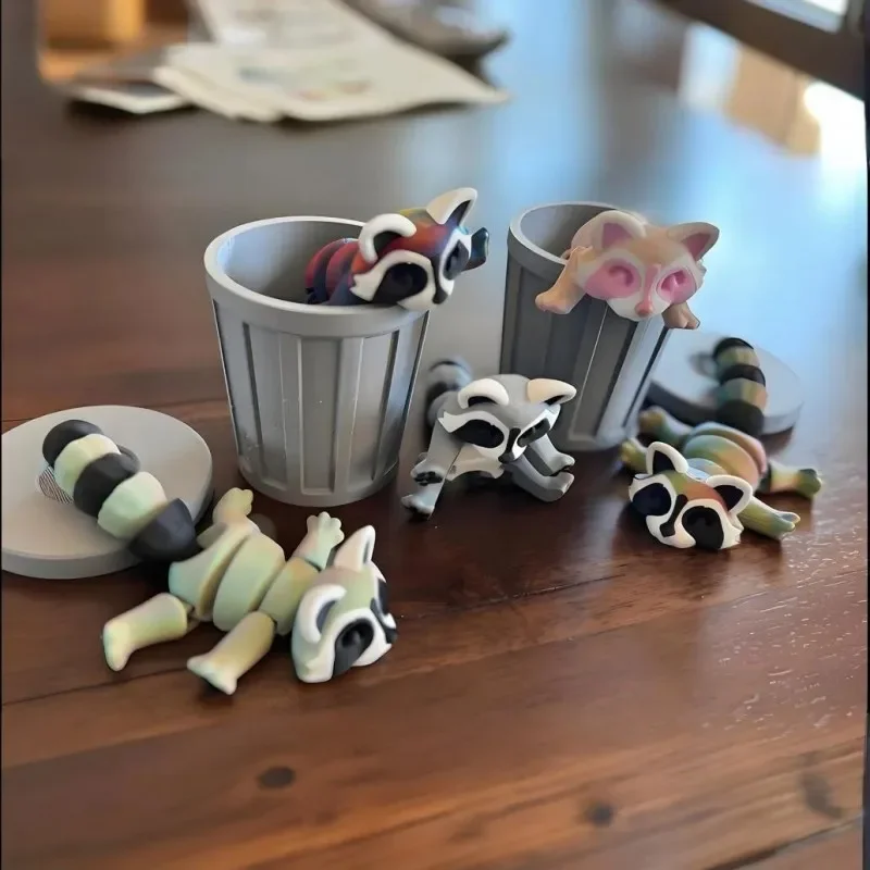 3D Printed Raccoon Doll Trash Can Multi-Jointed Movable Decompression miniature figurines 3d printed toy