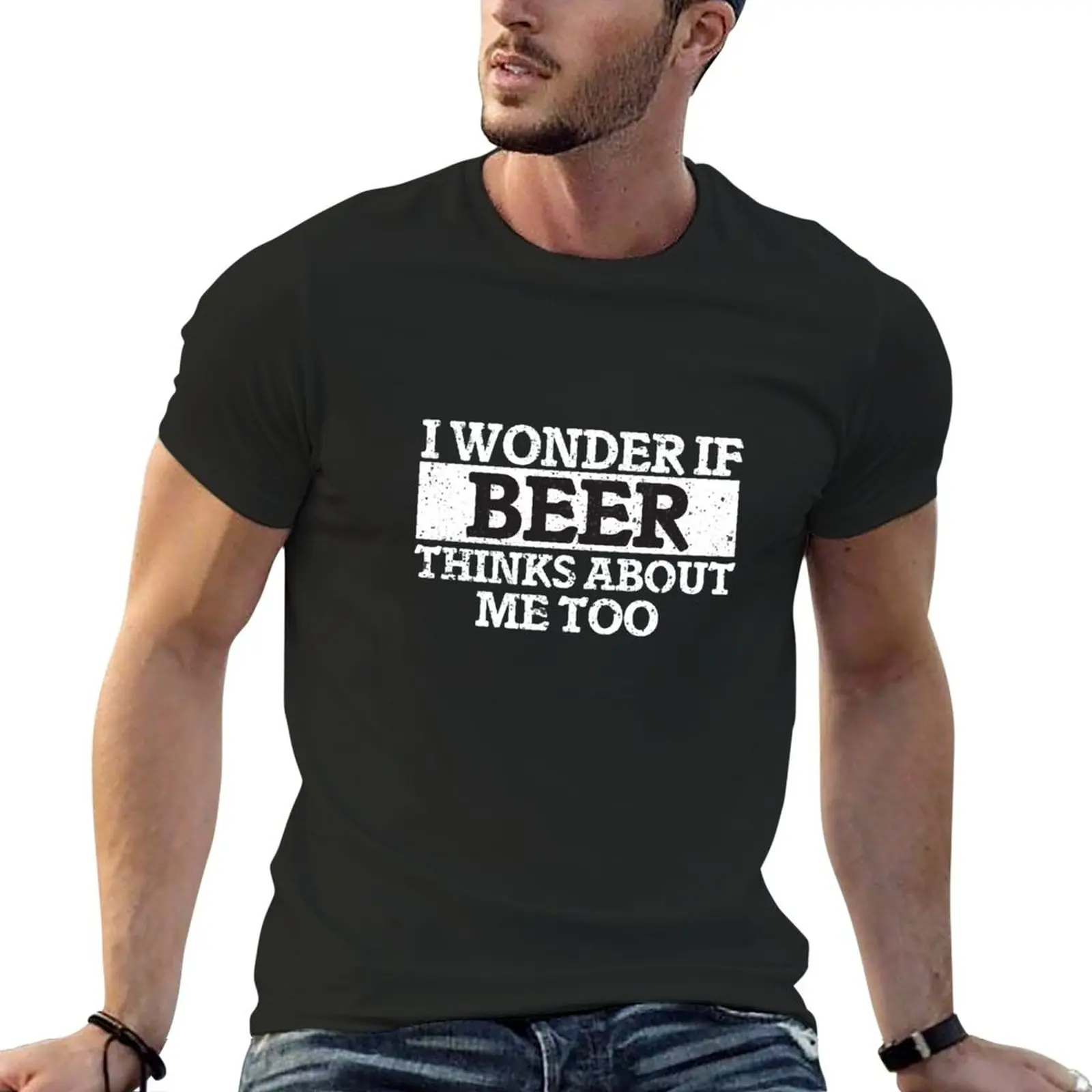

New I Wonder If Beer Thinks About Me Too Food Lover T-Shirt Aesthetic clothing mens graphic t-shirts hip hop