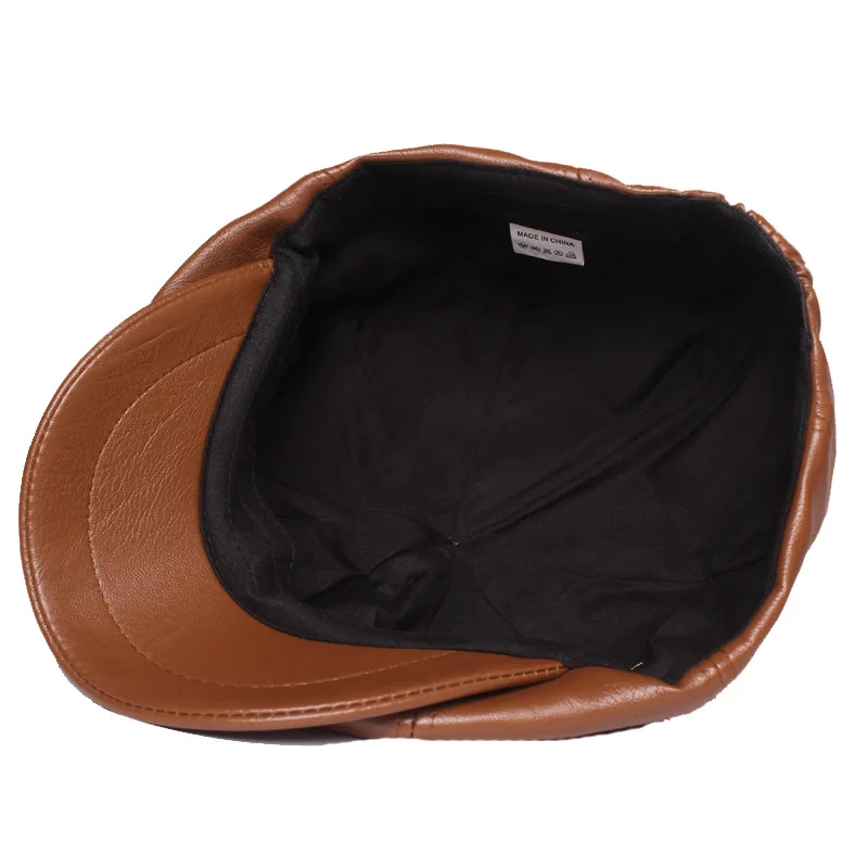 Autumn and Winter Leather Solid Newsboy Caps Flat Peaked Cap Men and Women Painter Beret Hats 129