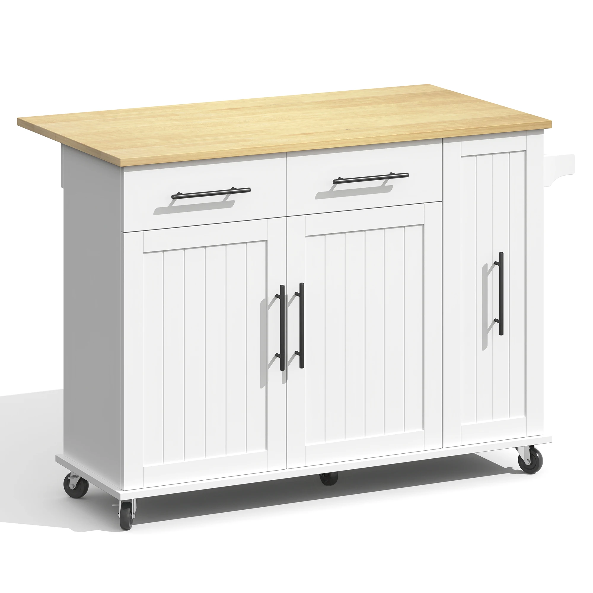 Kücheninsel mit Klappplatte, Aufbewahrungswagen mit 3-stufigem Ausziehschrank-Organizer, internem Aufbewahrungsregal, Rollwagen – Detail 26