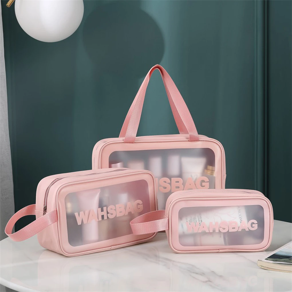 

3piece Waterproof Storage Bag Safely Store Cosmetics At Home Or On Go Compact Cosmetic Bag pink
