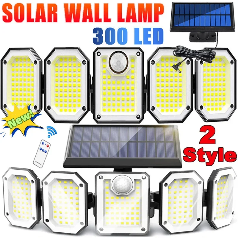 74 led solar outdoormotion sensor lights 3 heads adjustable ip65 waterproof solar flood light for porch yard garage pathway 5 Heads Solar 300 LED Light Outdoor Motion Sensor Waterproof Wide-angle Illumination Wall Lamp Garden Courtyard Street Lights