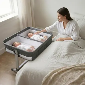 Twin Adjustable Bassinet Crib 1