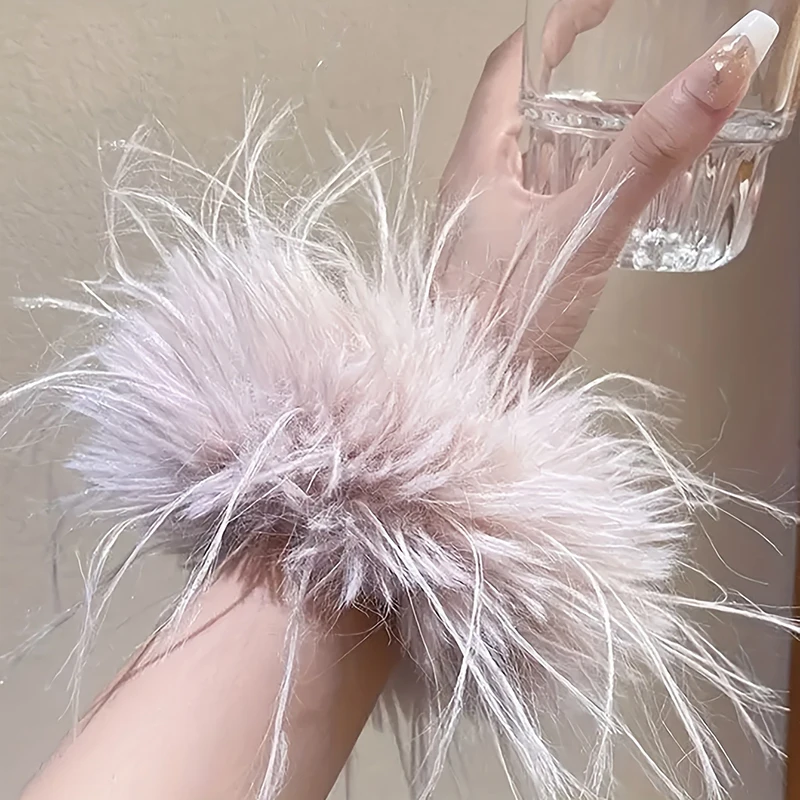 10-15 Cm Feather Hair Ring Furry Lightweight Feather Hair Scrunchies Women Headwear Hair Accessories Plush Cuff Bracelet