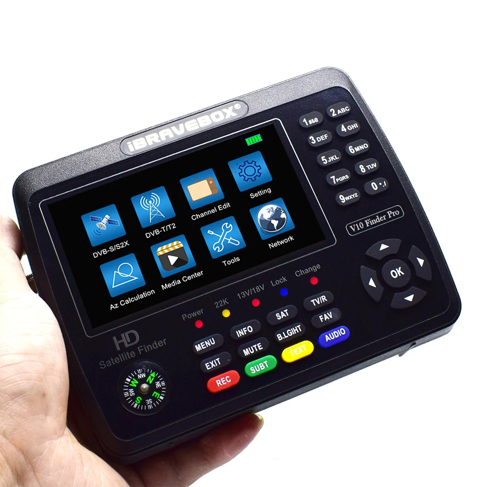 iBRAVEBOX V10Finder Pro Combo DVBT/T2 Digital Satellite Finder Meter DVB-S2X/S2H.265 HEVC SatFinder Support WIFI USB