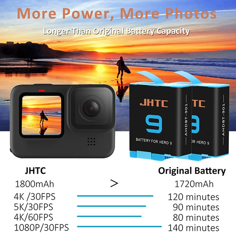 Batteries pour GoPro Hero 12/11/10/9 - Lot de 1 à 6