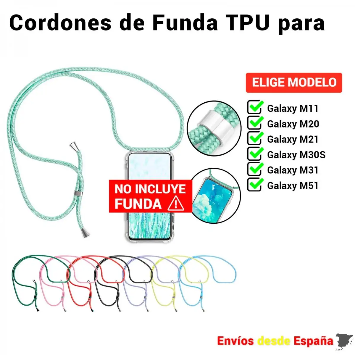 Ciondolo Corda Per Cover Movil Samsung Galaxy M11 M20 M21 M30S M31 M51. Cinturino Universale Facile Da Installare